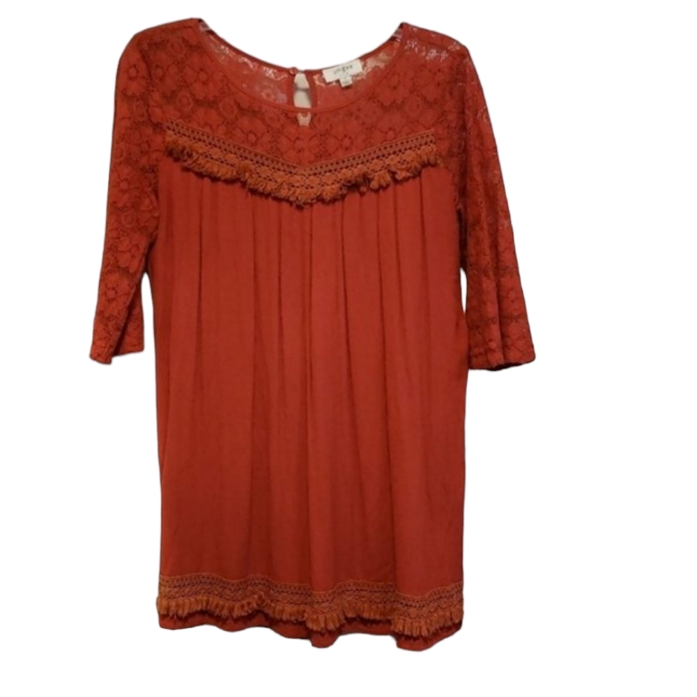 Umgee Boho Lace with Fringe Flowy Top Small